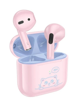 Hoco EW112 Kids Earbud Bluetooth Handsfree Ακουστικά με Θήκη Φόρτισης Ροζ