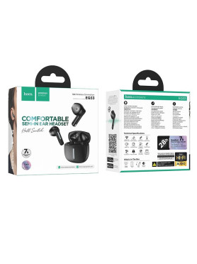 Hoco EQ33 Earbud Bluetooth Handsfree Ακουστικά με Αντοχή στον Ιδρώτα και Θήκη Φόρτισης Μαύρα