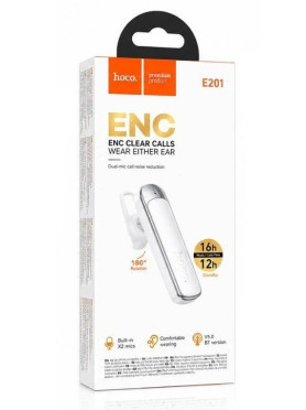Hoco E201 In-ear Bluetooth Handsfree Ακουστικό Λευκό