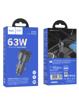 Hoco Z57B Φορτιστής Αυτοκινήτου 63W 3A με Θύρες: 1xUSB 1xType-C