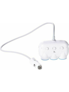 Hoco Φορτιστής Αυτοκινήτου C1 15.5W 3.1A με Θύρες: 3xΑναπτήρα μαζί με Καλώδιο Ενσωματωμένο Λευκός
