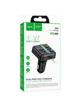 Hoco E89 Πομπός Fm Αυτοκινήτου Bt 2usb/1τύπος-c 45w/3a Pd Qc Μαύρο Μαύρο