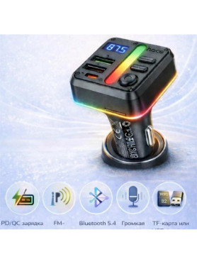 Hoco E89 Πομπός Fm Αυτοκινήτου Bt 2usb/1τύπος-c 45w/3a Pd Qc Μαύρο Μαύρο