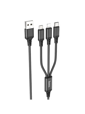 Hoco X76 Braided USB to Lightning / Type-C / micro USB Cable 2A Μαύρο 1m HC-X763IN1-BK