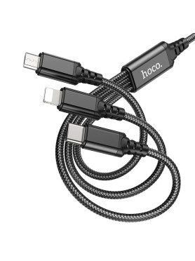 Hoco X76 Braided USB to Lightning / Type-C / micro USB Cable 2A Μαύρο 1m HC-X763IN1-BK