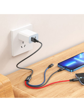 Hoco X76 Braided USB to Lightning / Type-C / micro USB Cable 2A Μαύρο 1m HC-X763IN1-BK