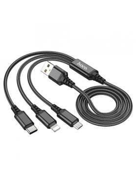 Hoco X76 Braided USB to Lightning / Type-C / micro USB Cable 2A Μαύρο 1m HC-X763IN1-BK