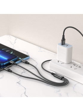 Hoco X76 Braided USB to Lightning / Type-C / micro USB Cable 2A Μαύρο 1m HC-X763IN1-BK