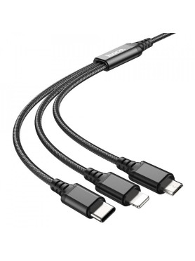 Hoco X76 Braided USB to Lightning / Type-C / micro USB Cable 2A Μαύρο 1m HC-X763IN1-BK