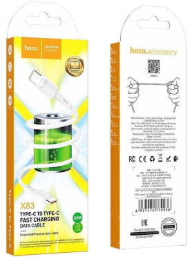 Hoco Victory X83 USB 2.0 Cable USB-C male - USB-C 60W Λευκό 1m