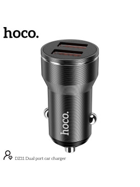 Hoco DZ11 Φορτιστής Αυτοκινήτου 2.4A με Θύρες: 2xUSB Μαύρο Χρώμα Κωδικός: 45856-OC