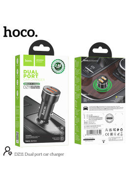 Hoco DZ11 Φορτιστής Αυτοκινήτου 2.4A με Θύρες: 2xUSB Μαύρο Χρώμα Κωδικός: 45856-OC