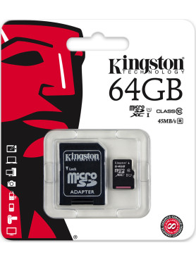 Kingston microSDXC 64GB Class 10 UHS-I με αντάπτορα
