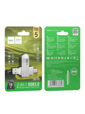 Hoco UD10 16GB USB 2.0 Stick με σύνδεση USB-A & USB-C Ασημί