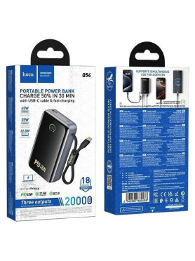 Hoco Q54 Shine Power Bank 20000mAh 45W με Θύρα USB-A και Θύρα USB-C Power Delivery / Quick Charge 3.0 Μαύρο