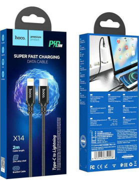 Hoco X14 Double Speed Braided USB-C to Lightning Cable 20W Μαύρο 2m