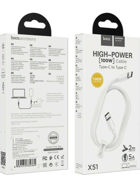 Hoco X51 USB 2.0 Cable USB-C male - USB-C 100W PD Λευκό 2m HC-X51WH