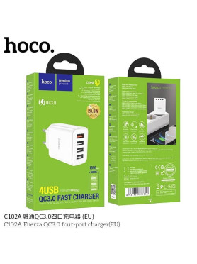 Hoco Φορτιστής Χωρίς Καλώδιο με 4 Θύρες USB-A 28.5W Quick Charge 3.0 Λευκός (C102A)