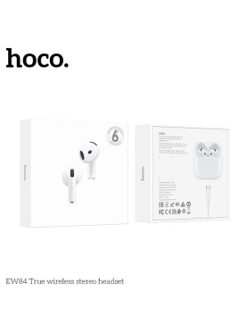 Hoco EW84 Earbud Bluetooth Handsfree Ακουστικά με Αντοχή στον Ιδρώτα και Θήκη Φόρτισης Λευκά